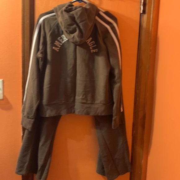 American Eagle Vintage 2Piece Set Brown w/ white trim Size L  joggers+jacket - Picture 9 of 9